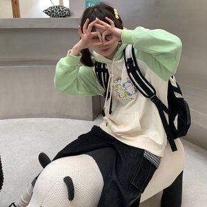 Green White Rainbow Bear Hoodie Cute Sweatshirt Jacket Kawaii Lolita Warm